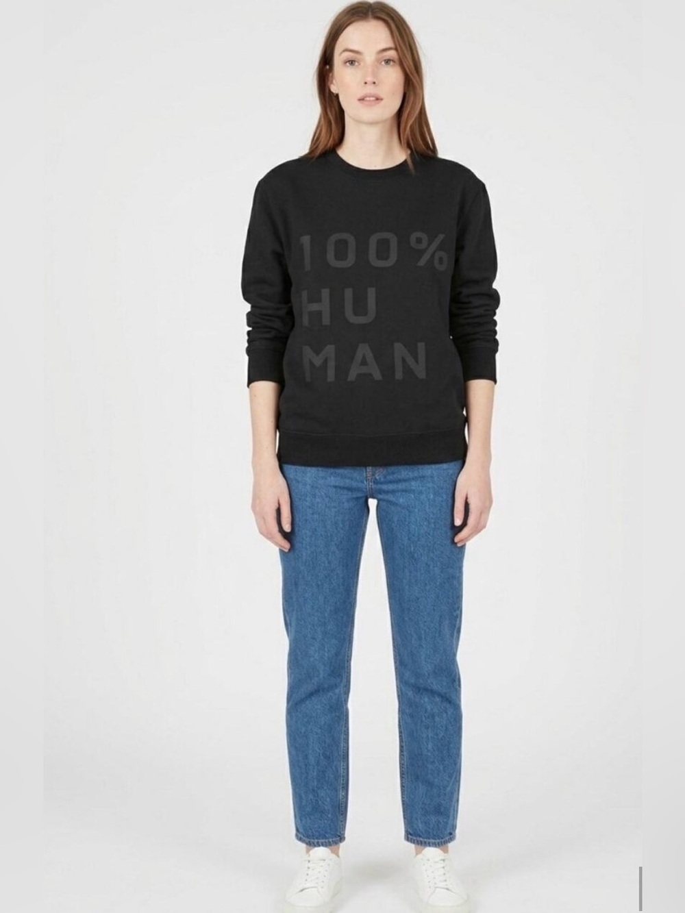 Everlane Sz XXS Sweatshirt "100% Human" Crew Neck Black NWT